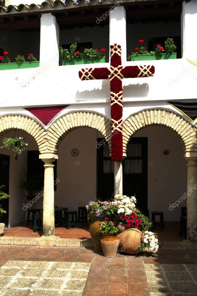 Cordoba (Spain). Feast of the Cross of May in a patio of a house of the historical center of the city of Cordova