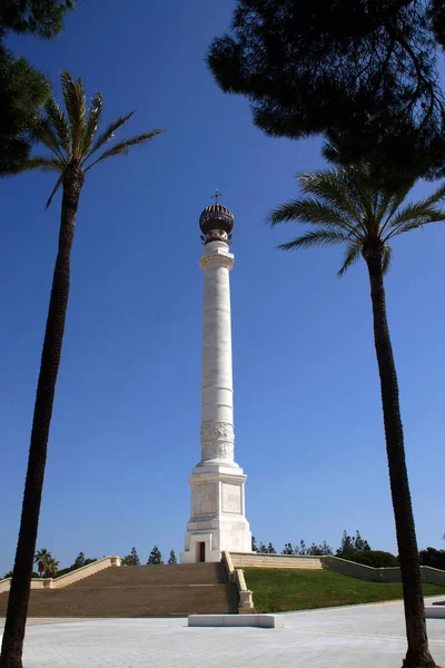 Palos Frontera Huelva Spanyolország Negyedik Centenáriumi Discovery Amerikai Emlékoszlopa — Stock Fotó