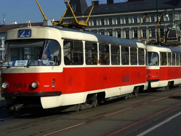 Praag Tsjechië Oude Tram Het Historische Centrum Van Stad Praag — Stockfoto