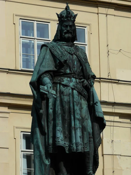 Prag Tschechische Republik Detail Der Skulptur Carlos Neben Der Kirche — Stockfoto