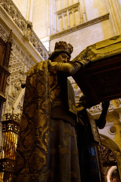 Σεβίλλη Ισπανία Λεπτομέρειες Του Τάφου Του Χριστόφορο Κολόμπους Μέσα Στον — Φωτογραφία Αρχείου