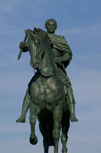 Merida Spanje Ruiter Sculptuur Van Keizer Trajanus Stad Merida — Stockfoto