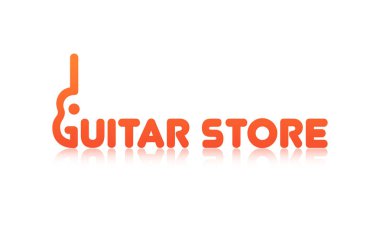 Gitar Store turuncu renkli logo üzerinde beyaz. Tarzı çizgi roman illüstrasyon vektör EPS 10.