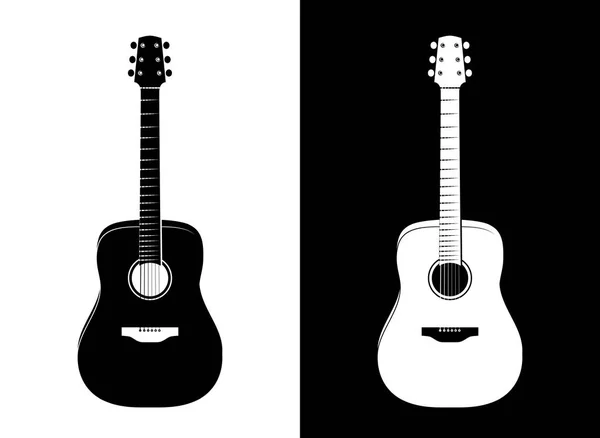 Set Vertical Guitar Silhouettes Vector Eps Black White Illustrations Realistic — Stock Vector