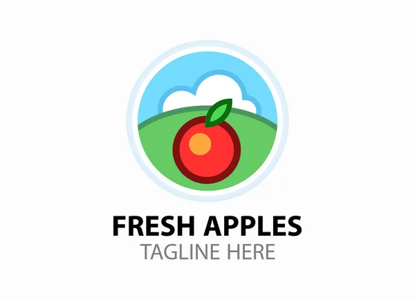 标识用新鲜的红苹果做水果店 Eps10 在白色背景下被隔离的圆形矢量会徽插图 色彩鲜艳的平面风格徽标 — 图库矢量图片