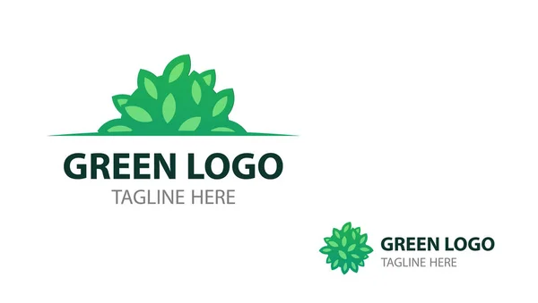 Logo Verde Con Arbusto Para Eco Proyecto Evento Bonito Emblema — Vector de stock