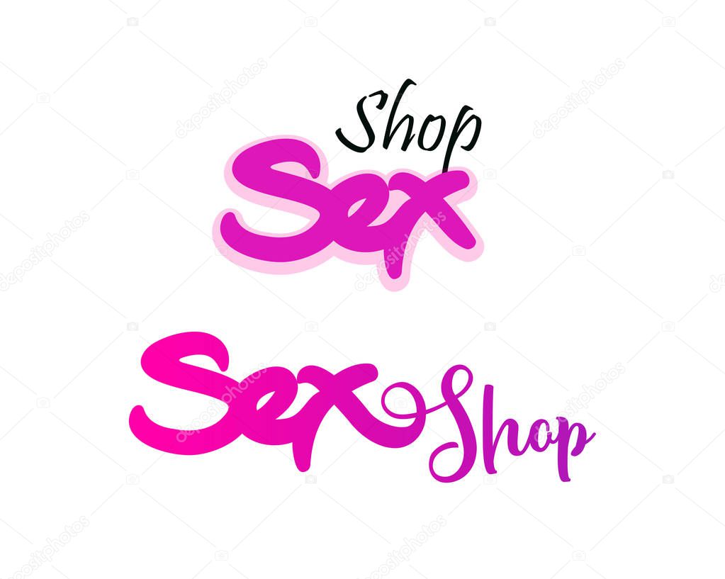 Set of Pink Emblems for Sex Shop on white background. Vector Logos in EPS 10 for Sexual Intim Store.