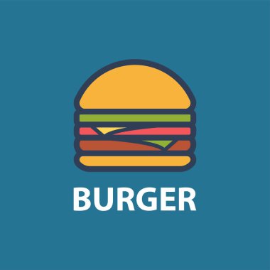 Burger düz çizgi sanat tasarım. Fast food restoran Productions mavi arka plan üzerinde izole vektör çizim.