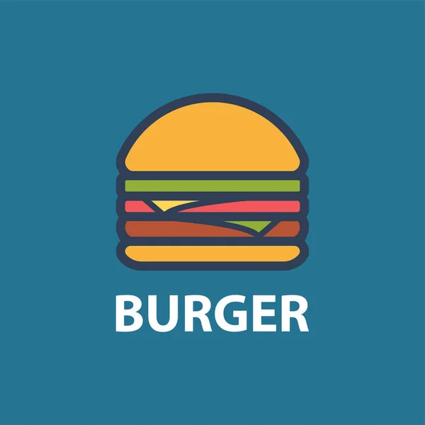 Hamburger Platte Lijn Art Design Vectorillustratie Geïsoleerd Blauwe Achtergrond Van — Stockvector