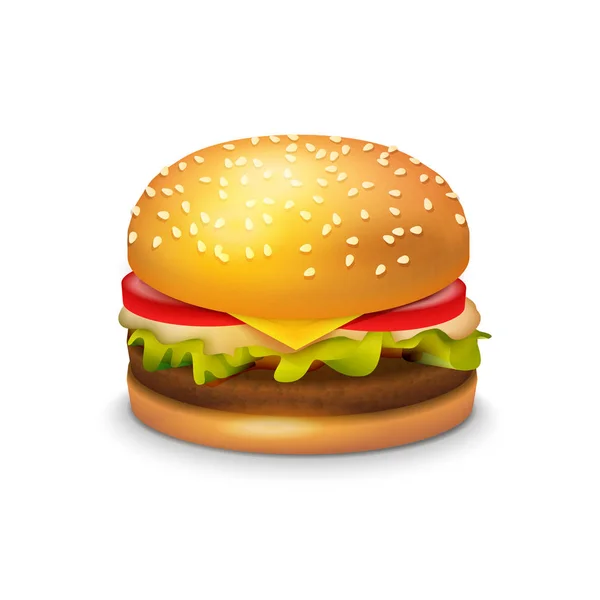 Großes Hamburger Sandwich Auf Weißem Hintergrund Vektorcliparts Illustration Des Amerikanischen — Stockvektor