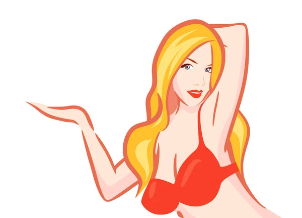 Γυμνό Γυναίκα Ξανθιά Κόκκινο Σουτιέν Άσπρο Φόντο Διάνυσμα Clipart Τις — Διανυσματικό Αρχείο