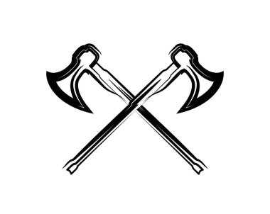 Çapraz Ortaçağ savaşçı eksenleri, vektör çizim üzerinde beyaz. Öğe tasarım hanedan amblemi ve logosu tarzı Web sitesi için.