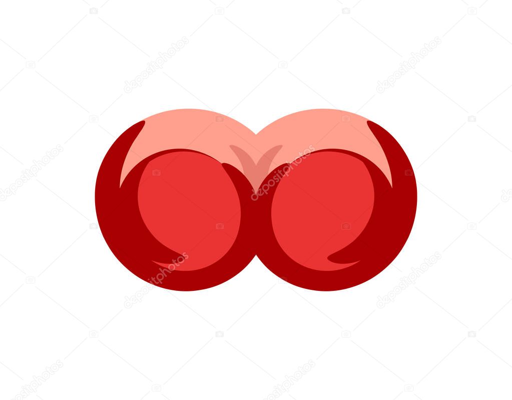 Big female Boobs in cartoon style red bra. Vector illustration of beautiful Female Breast with underclothes for Bra Store or Intime Shop, Vector illustration in EPS 10.
