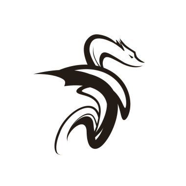 Ejderha dövme sembolü. Fantasy hayvan siyah renk beyaz logo veya parmak izi için izole vektör çizim.