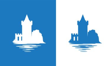 Falkirk Castle, İskoçya. Avrupa Ortaçağ Kalesi simgesiyle İskoç ulusal bayrak renkleri. Avrupa antik ve tarihi temasını ortaya güzel vektör çizim.