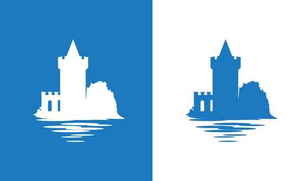 Falkirk Castle, İskoçya. Avrupa Ortaçağ Kalesi simgesiyle İskoç ulusal bayrak renkleri. Avrupa antik ve tarihi temasını ortaya güzel vektör çizim.