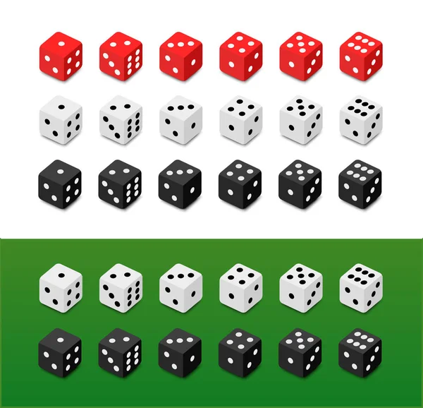 Set Vector Dice Different Backgrounds Red White Black Dice Numbers — Stock Vector