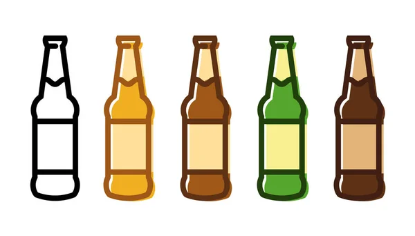 Vektor Set Von Bierflaschen Symbolen Verschiedenen Farben Isoliert Auf Weißem — Stockvektor