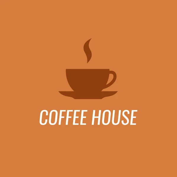 Logo café isolé sur fond café-orange - Design emblème vectoriel avec titre - Coffee House — Image vectorielle