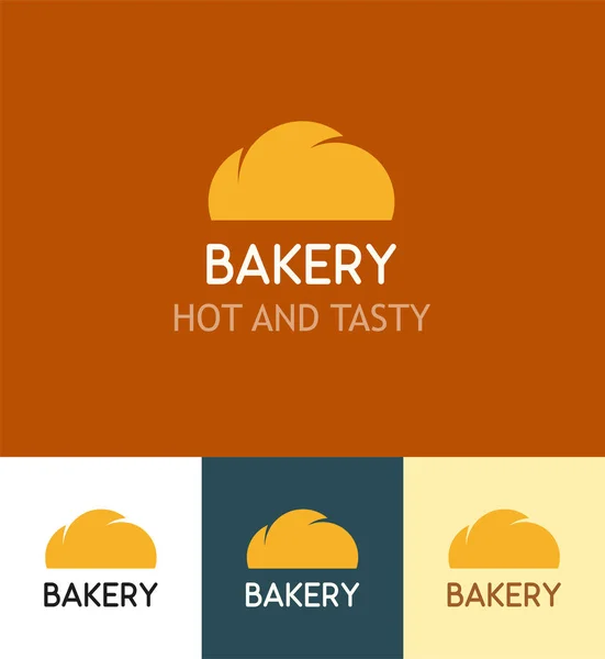 Set Logotypes voor bakkerij op verschillende achtergronden - embleem met Bun geïsoleerd op oranje, witte en donkere achtergrond — Stockvector