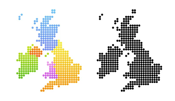 Carte du Royaume-Uni et de l'Irlande en noir et couleur — Image vectorielle