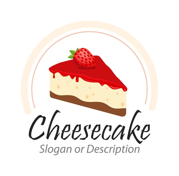 Gustosa Cheesecake con illustrazione Fragola con didascalie emblema vettoriale isolato su sfondo bianco . — Vettoriale Stock