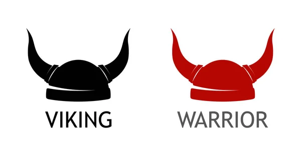 Logo s rohatou helmu Viking silueta na bílém pozadí s titulkem. — Stockový vektor