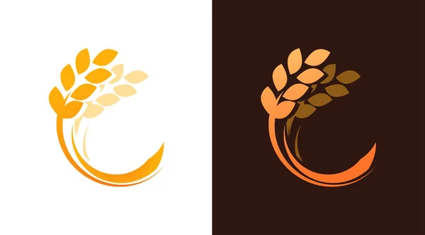 Klas pšenice logotyp pro pekařství nebo sklizeň zemědělské společnosti. Vektor znak izolovaných na bílém a tmavě hnědé pozadí. — Stockový vektor