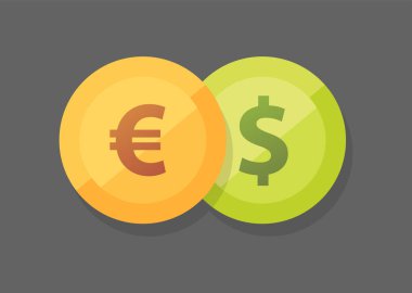 Euro vs Amerikan Doları. Parite Euro vs doları vektör ikon koyu arka plan üzerinde