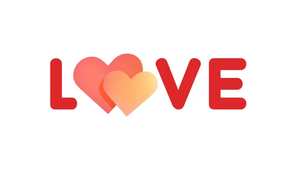 Etiqueta de texto con imagen de amor, par de corazones rojos con texto aislado sobre fondo blanco, ilustración vectorial . — Vector de stock
