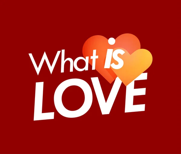 ¿Qué es el amor? Cartel vectorial con un par de corazones sobre fondo borgoña . — Vector de stock
