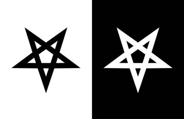 Beyaz ve siyah arka plan üzerinde şeytan Pentagram yıldızı vektör arması.