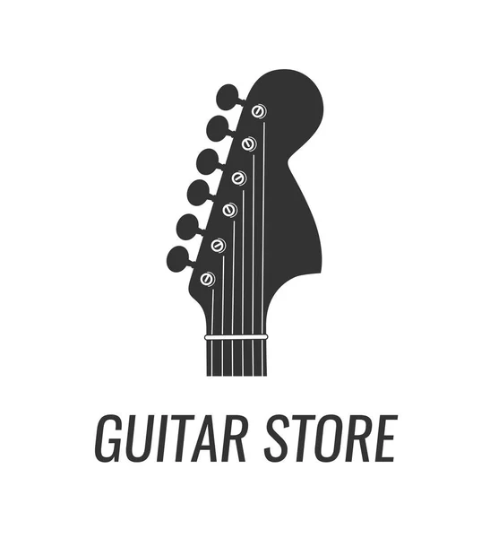 Cabeza de guitarra eléctrica Silueta aislada sobre fondo blanco - Vector logo de Music Store . — Archivo Imágenes Vectoriales