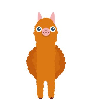 Şirin Güney Amerikalı alpaka önünde. Lama vektör karikatür çizim posterler ve greating kartları.