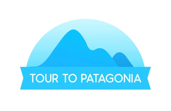 Tour à Patagônia - ilustração do emblema vetorial na cor azul das viagens na América do Sul no Chile e no Peru . —  Vetores de Stock