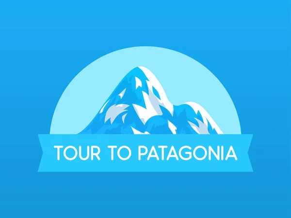 Tour in Patagonia, illustrazione del Logo vettoriale con Montagna di viaggio in Sud America in Cile e Perù — Vettoriale Stock