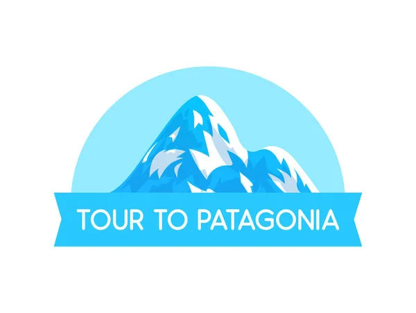 Logo emblema con illustrazione della Patagonia alpi stile vettoriale - Illustrazione vettoriale su bianco — Vettoriale Stock