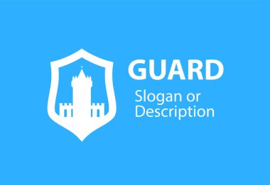 Blazon amblemi ile kalkan ve Stronghold kale - iş düz stil için vektör logo amblem