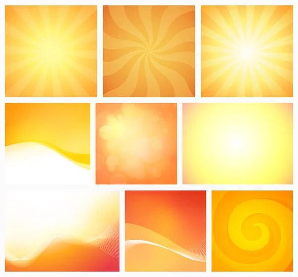 Набор абстрактных желтых оранжевых фонов теплых цветов. Дизайн векторных элементов с яркими яркими обоями — стоковый вектор