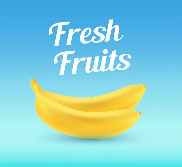 Bananen op blauwe achtergrond met bijschrift - vectorillustratie van vers fruit voor fruit shop — Stockvector