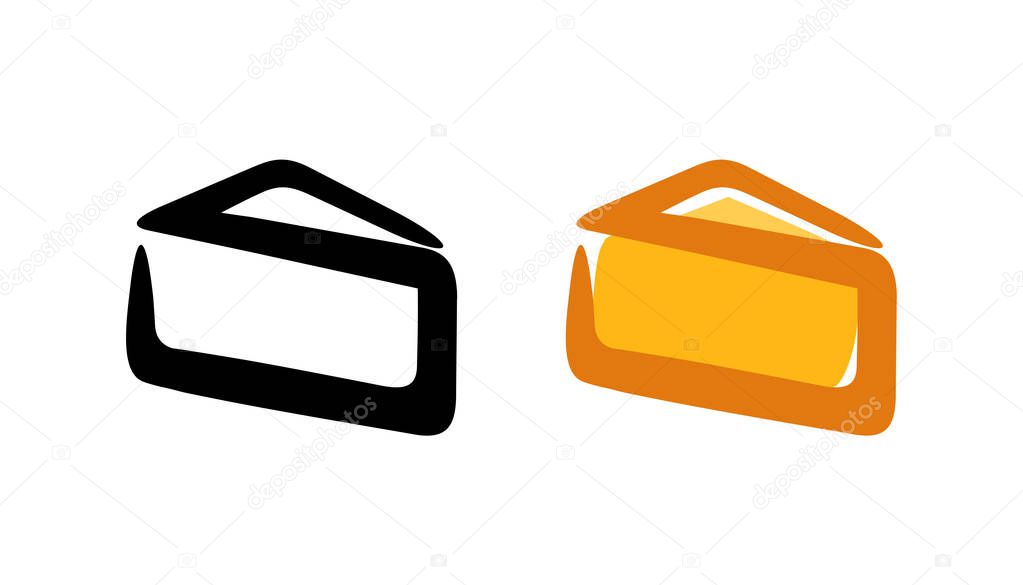 Triangle part of Cheese, vector logo emblem isolated on white.