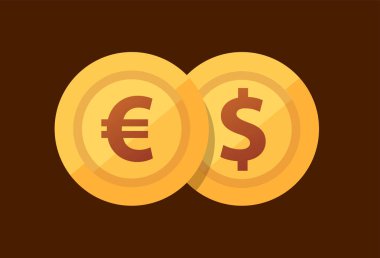 Çift Euro-dolar-altın sikke düz tarzı ile vektör simgesi.