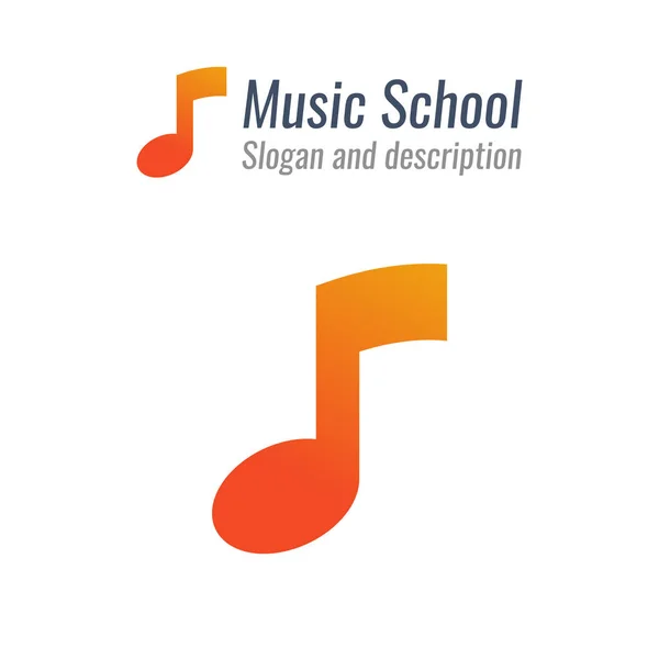 Logo para la escuela de música con nota musical con gran forma en color naranja cálido - emblema vectorial — Vector de stock