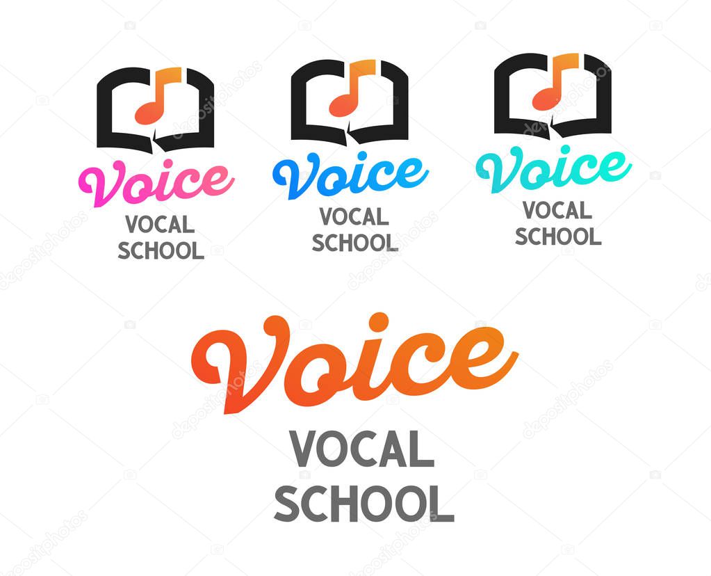 Set of vector logos for Vocal School. Creative design of emblem on white transparent background.