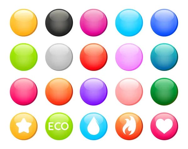 Set von bunten runden Knopfsymbolen. Vektor-Designelemente mit Beispielen — Stockvektor
