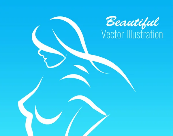 Kontúr gyönyörű lány ob kék háttér — Stock Vector
