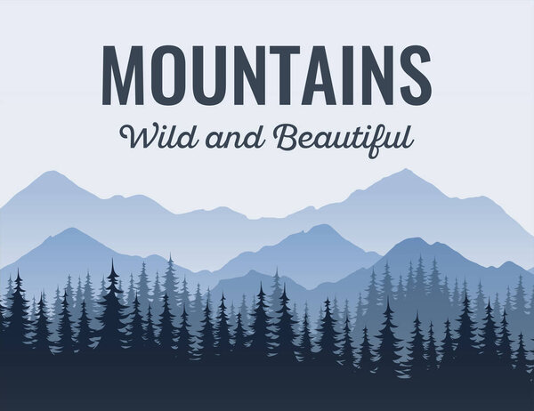 Плакат с горами, живописный пейзаж с надписью
