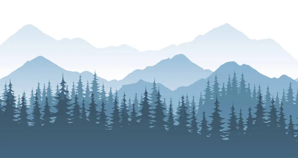 Mountain forest - vector landscape illustration with silhouette or rocks and trees. — Stock Vector