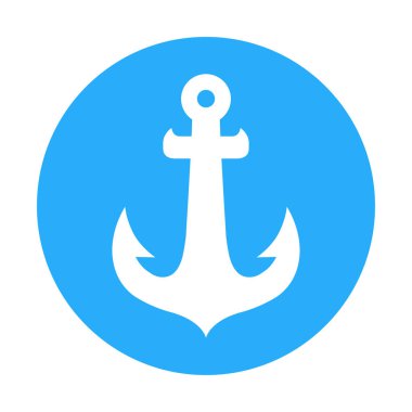 Gemi demiri işaretiyle simge vektör. Mavi renk illüstrasyon izole beyaz. Dekorasyon Tours, çıkartmalar, Etiketler ve öğe logo ve tasarım için düz amblemi.