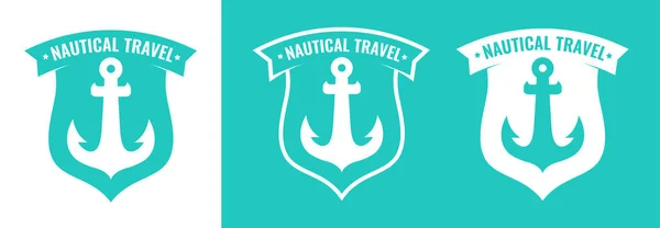 Set of Turquoise Badge with Anchor of Ship — Stock Vector